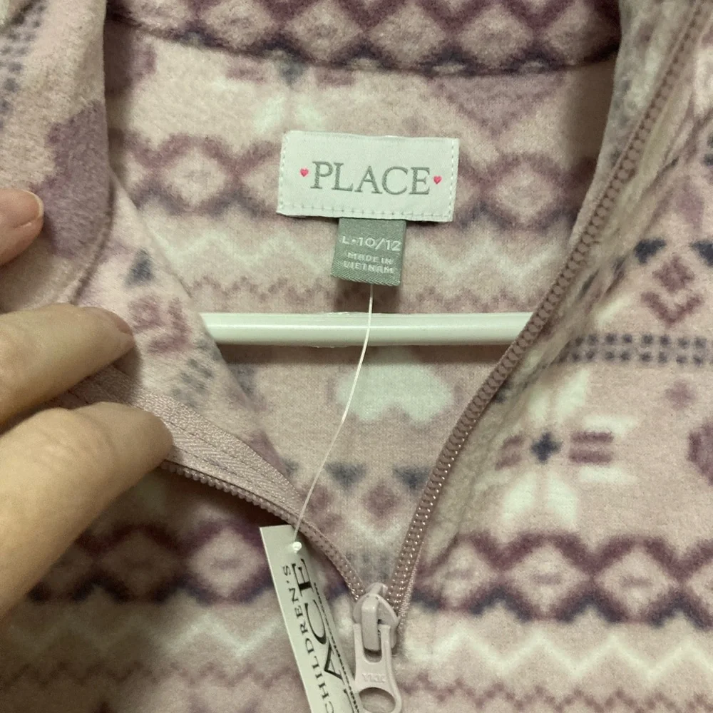 Children’s Place New Lavender Mock Neck Fair Isle Fleece Long Sleeve Large Top#X